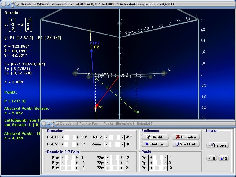 MathProf - Gerade - Geraden- Abstand - Distanz - Position - Winschief - Parallel - Windschiefe Geraden - Abstand windschiefer Geraden - Lot - Gleichung - Grafik - Raum - Rechner - Berechnen - Zeichnen