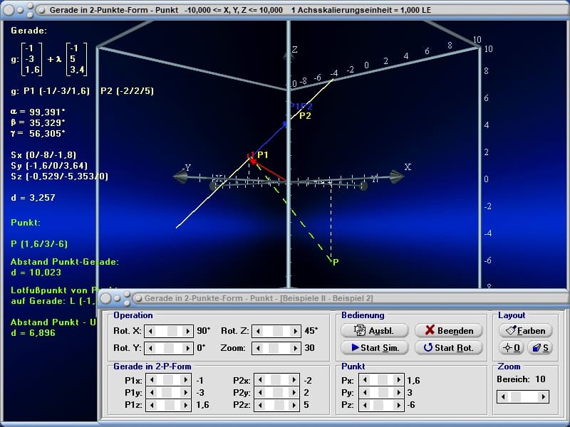 MathProf - Gerade - GeradenGeradengleichung - Aufstellen - Lagebeziehungen - Abstandsberechnungen - Formel - Parameter - Richtungsvektor - Gegenseitige Lage von Geraden - Rechner - Berechnen - Zeichnen