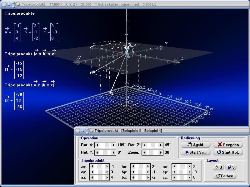 MathProf - Tripelprodukt - Doppeltes Vektorprodukt - Triple product - Definition - Rechner - Berechnen - Grafik - Zeichnen - Plotter