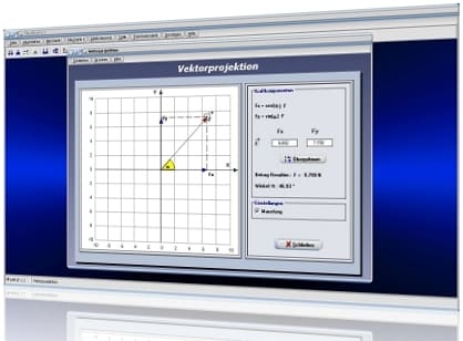 PhysProf - Projektion von Vektoren - Physikalischer Vektor - Vektor - Vektorprojektion - Resultierende - Vektorzerlegung - Projektion - Rechner - Berechnen - Berechnung - Zeichnen - Richtung - Berechnen - Rechner