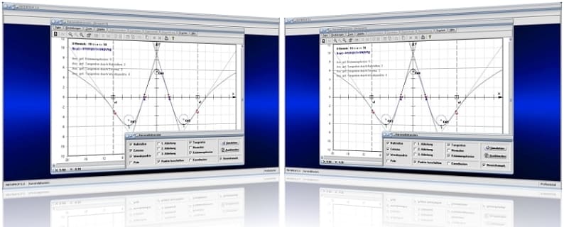 MathProf - Differentialrechnung - Komplette Kurvendiskussion - Kurvendiskussion - Parameter - Funktion untersuchen - Berechnung - Hochpunkte - Tiefpunkte - Wendestellen - Pole - Polstellen - Krümmungskreise - Krümmungsradius - Krümmungsmittelpunkt  - Tangenten - Nullstellen - Graph - Plotten - Grafisch - Rechner - Berechnen - Plotter - Darstellen