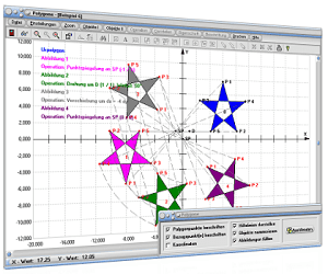 MathProf - Planimetrie - Geometrische Transformationen - Punkte - Punktspiegelung - Punktspiegeln -  Drehen - Spiegeln - Polygon -  Dreieck - Viereck - Fünfeck - Sechseck - Achteck - Drehung - Ecken - Bild - Darstellen - Plotten - Graph - Rechner - Berechnen - Grafik - Zeichnen - Plotter