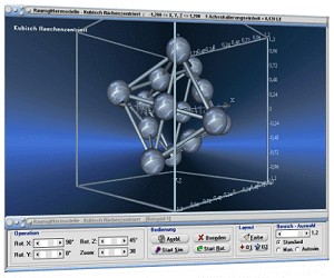 MathProf - Kristallstruktur - Kristallgitter - Gittermodell - Kristallgittertypen - Räumlicher Bau von Molekülen - Hexagonales Gitter - Kubisch flächenzentriertes Gitter -   Raumzentriertes Gitter - Kubisches Gitter - Raumgitter - Modell  - 3D - Bilder - Darstellung - Tabelle - Graph - Plotten - Plotter - Darstellen
