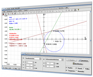 MathProf - Kreis - Gerade - Tangente - Passante - Schnittpunkte - Abstand - Kreisgleichungen - Kreis durch drei Punkte - Kreisformeln - Kreisberechnung - Flächenberechnung - Bild - Darstellen - Plotten - Graph - Rechner - Berechnen - Grafik - Zeichnen - Plotter