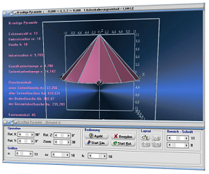 MathProf - Pyramide - N-seitige Pyramide - Fläche - Mantelfläche - Oberflächeninhalt - Grundfläche - Oberfläche - Mantel - Mantellinie - Seitenlänge - Seite - Volumen - Achteckige Pyramide - Schwerpunkt - Kanten - Flächeninhalt -  Rauminhalt - Grundfläche - Höhe - Bild - Darstellen - Plotten - Graph - Rechner - Berechnen - Grafik - Zeichnen - Plotter