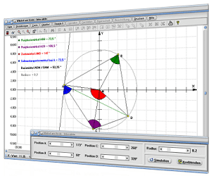 MathProf - Winkel im Kreis - Winkelsumme - Kreiswinkel - Kreis - Winkel - Winkelsatz - Winkelberechnungen am Kreis - Umfangswinkel - Zentriwinkel - Basiswinkel - Umfangswinkelsatz - Peripheriewinkel - Peripheriewinkelsatz - Sehnentangentenwinkel - Sehnenwinkel - Mittelpunktswinkel  - Bild - Darstellen - Plotten - Graph - Rechner - Berechnen - Grafik - Zeichnen - Plotter