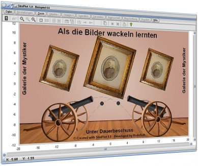 SimPlot - Kanonen - Schießen - Kugeln - Grafik - Bilder - Bewegen - Drehen - Simulation - Programm - Software - Animation - Darstellen - Kurven - Bahn