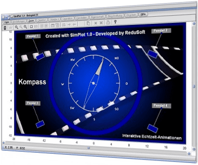SimPlot - Programm - Simulation - Simulieren - Animation - Berechnen - Rechner - Grafisch - Grafiken - Plotten - Darstellen - Zeitsteuerung - Zeitliche Steuerung - Zeitabhängig - Zeit - Ortskurve  - Bewegliche Objekte - Bewegliche Gebilde