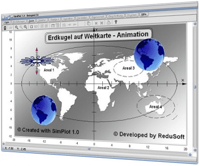 SimPlot - Weltkarte - Grafik - Plot - Schaubild - Technik - Auswertung - Animationsgrafik - Ellipse - Bewegung 