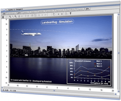 SimPlot - Landeanflug - Flugzeug - Landung - Digitales Zeichnen - Wissenschaftliche Diagramme - Infografiken - Konstruieren - Konstruktion - Simulation - Simulieren