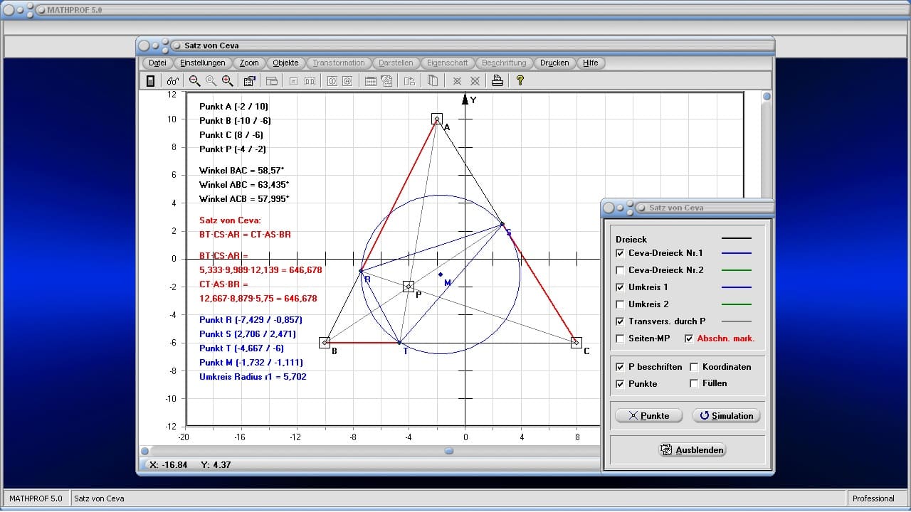 Satz von Ceva - Bild 1 - Konstruktion - Konstruieren - Transversalen - Seitenhalbierende - Berechnen - Graph - Grafisch - Bild - Zeichnen - Ecktransversalen - Eigenschaften - Beschreibung - Definition - Rechner - Beispiel - Grafik - Darstellung - Berechnung - Darstellen