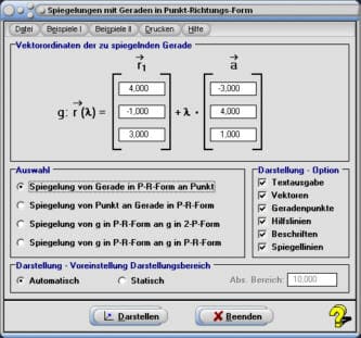 MathProf - Gerade - Punkte - Geraden - Punkt - Richtung - Spiegelung - Berechnen - Rechner - Zeichnen - Eigenschaften