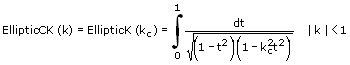 Komplementäres komplettes elliptisches Integral 1. Art - Formel - Funktion