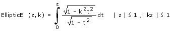 Unvollständiges elliptisches Integral 2. Gattung - Formel - Funktion