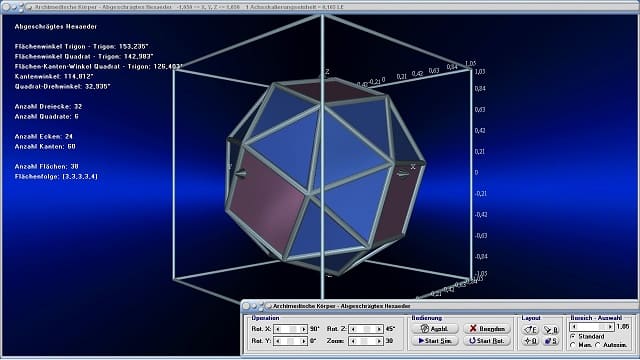 MathProf - Abgeschrägtes Hexaeder - Bild - Flächenwinkel - Kantenwinkel - Volumen - Flächen - Punkte - Kanten - Flächen - Ecken - Eigenschaften - Formeln - Winkel - Tabelle - Darstellen - Zeichnen - Rechner - Berechnen