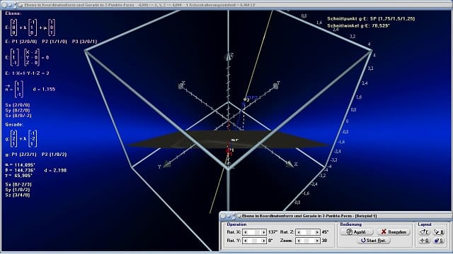 MathProf - Ebene in Koordinatenform - Gerade - Koordinatengleichung - Schnittpunkt - Windschief - Lagebeziehung Gerade - Ebene - Spurpunkte - Normalenvektor - Richtungsvektor - Ortsvektor - Ebenen im Raum - Ebenengleichung - Durchstoßpunkt - Abstand Punkt  Ebene