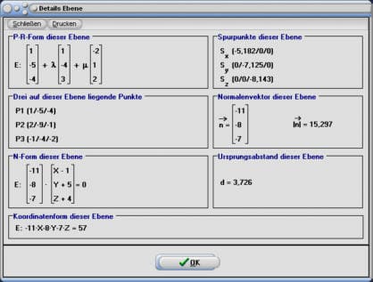 MathProf - Vektoren - Ebene - Punkt - Gerade - Spurpunkte - Abstand - Normalenvektor
