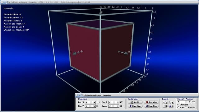 MathProf - Platonische Körper - Reguläre Polyeder - Räumliche Darstellung - Hexaeder - Würfel - Ecken - Kanten - Flächen - Umkugel - Inkugel - Volumen - Winkel - Rauminhalt - Hexaeder - Duale Körper - Sechsflächner - Zeichnen - Rechner - Berechnen
