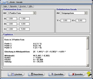 MathProf - Kreis - Gerade - Kreisgleichung - Geradengleichung - Vektorgleichung - Rechner - Berechnen