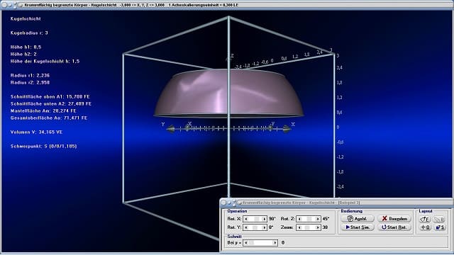 MathProf - Kugelschicht - Flächeninhalt - Definition - Volumen - Oberfläche - Mantelfläche - Radius - Umfang - Schwerpunkt - Grundfläche - Rauminhalt - Höhe - Eigenschaften - Formeln - Darstellen - Plotten - Graph - Grafik - Zeichnen - Plotter - Rechner - Berechnen - Schaubild