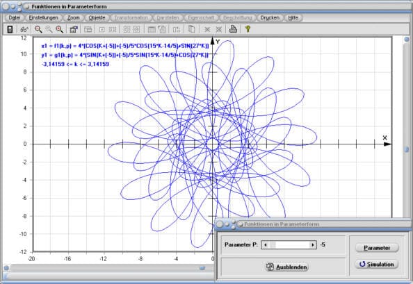 MathProf - Darstellung - Kurve - Zweidimensional - Kurve - Plotten - 2D - Darstellen - Zeichnen - Plotter - Parameterdarstellung - Spirograph - Rechner - Parameter - Simulation - Animation - Kurven - Umsetzung - Gestaltung - Explizit