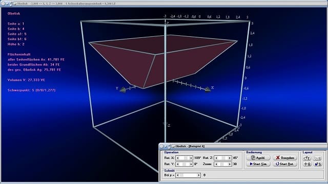 MathProf - Obelisk - Flächeninhalt - Definition - Oberflächeninhalt - Flächenberechnung - Oberflächenberechnung - Volumen - Oberfläche - Grundfläche - Rauminhalt - Höhe - Eigenschaften - Formeln - Darstellen - Plotten - Graph - Grafik - Zeichnen - Plotter - Rechner - Berechnen - Schaubild