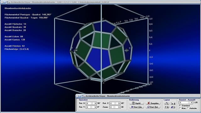 MathProf - Rhombenikosidodekaeder - Bild - Flächenwinkel - Kantenwinkel - Volumen - Flächen - Punkte - Kanten - Flächen - Ecken - Eigenschaften - Formeln - Winkel - Tabelle - Darstellen - Zeichnen - Rechner - Berechnen