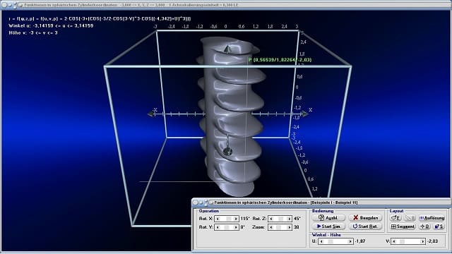 MathProf - Zylinderkoordinaten - Zylinderkoordinatensystem - Zylindrische Koordinaten - Funktion - 3D - Koordinatensystem - Polare Koordinaten - Funktionsplotter - Funktionsplot - Fläche - Polarkoordinaten - Dreidimensional - Raum - Grafisch - Darstellen - Plotten - Graph - Grafik - Zeichnen - Schaubild - 4