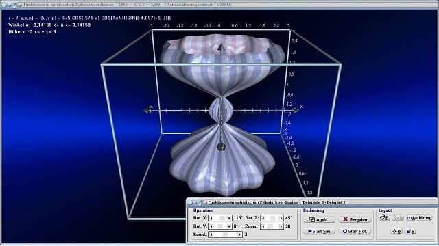 MathProf - Zylinderkoordinaten - Zylinderkoordinatensystem - Zylindrische Koordinaten - Funktion - 3D - Koordinatensystem - Polare Koordinaten - Funktionsplotter - Funktionsplot - Fläche - Polarkoordinaten - Dreidimensional - Raum - Grafisch - Darstellen - Plotten - Graph - Grafik - Zeichnen - Schaubild - 6