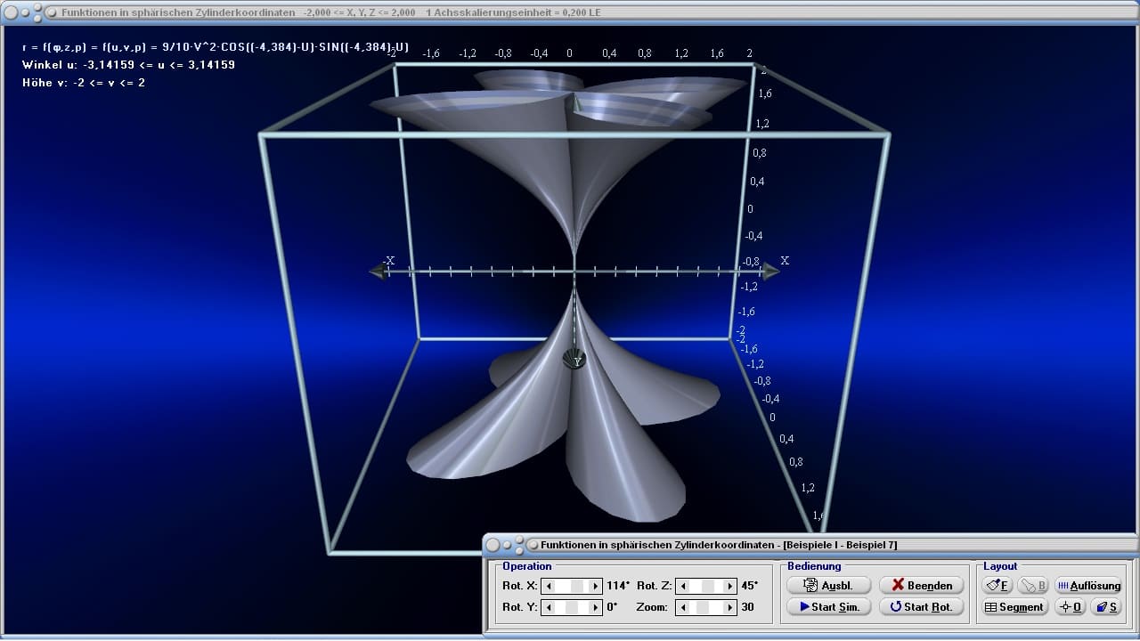 MathProf - Zylinderkoordinaten - Funktionen - 3D - Flächenfunktion - Zylinderkoordinatensystem - Flächenelement - Beispiel - Rechner - 3D-Funktionen - Funktionsplot - 3D-Flächen - Plotter - Grafisch - Darstellen - Plotten - Graph - Grafik - Zeichnen