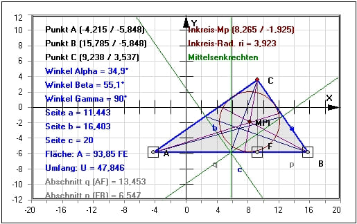 MathProf - Rechtwinkliges Dreieck - Winkel - Seiten - Schwerlinien - Rechter Winkel - Rechtwinklig - Schenkellänge - Winkelberechnungen - Grundlagen - Grundlegendes - Bild - Bilder - Mittelpunkt - Mittelsenkrechte -  Schenkel - Höhenberechnung - Katheten - Grundseite - Darstellen - Rechner - Berechnen