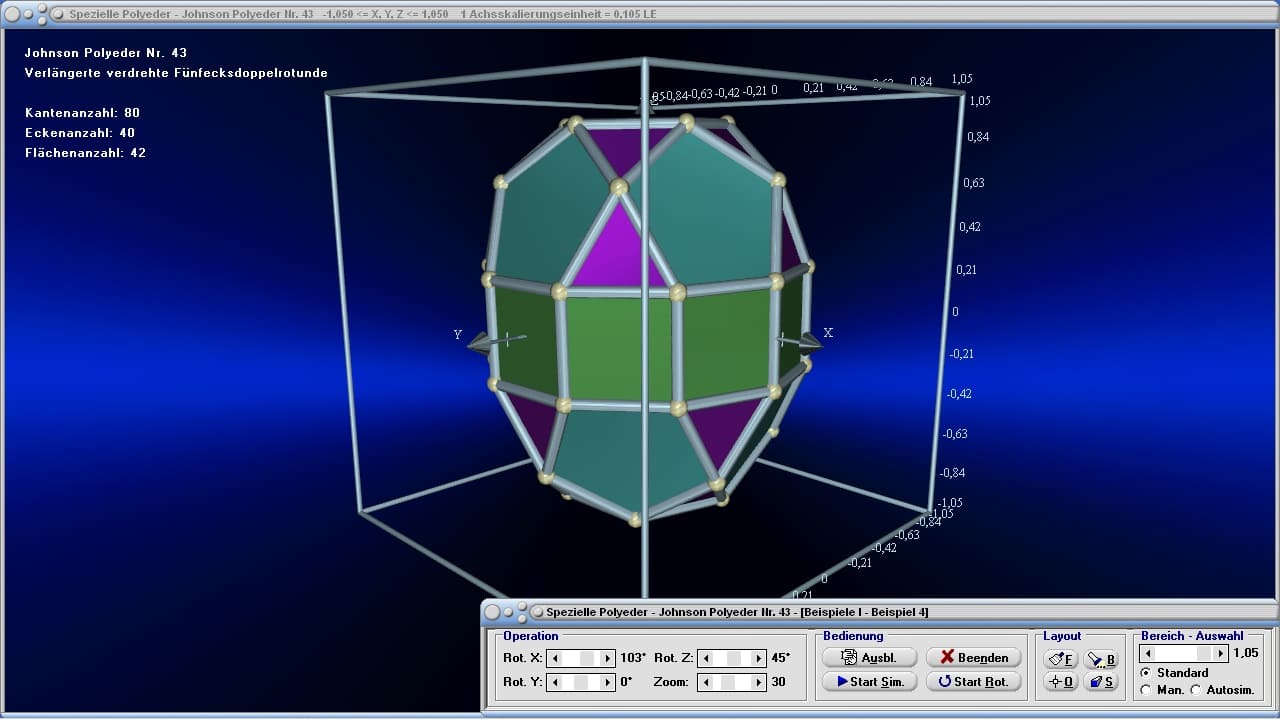 MathProf - Polyeder - Vielflächner - Konvexe Polyeder - Körper - Raum - 3D - Dreidimensional  - Eigenschaften - Liste - Tabelle - Ecken - Kanten - Gitter - Koordinaten - Darstellen - Plotten - Graph - Grafik - Zeichnen - Plotter