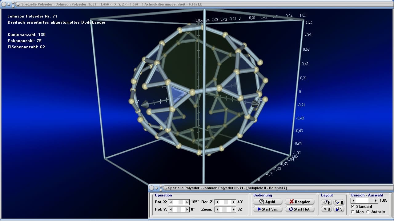 MathProf - Johnson-Polyeder - Johnson-Körper - Punkte - Körper - Raum - 3D - Dreidimensional  - Eigenschaften - Liste - Tabelle - Ecken - Kanten - Gitter - Koordinaten - Darstellen - Plotten - Graph - Grafik - Zeichnen - Plotter