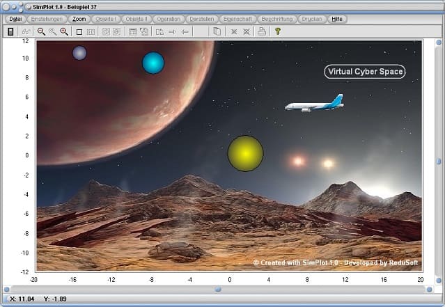SimPlot - Software - Bilder - Bewegen - Kurve - Zeit - Planeten - Weltall - Simulation