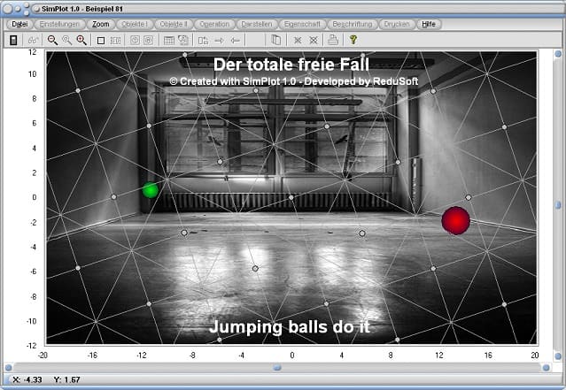 SimPlot - Freier Fall - Kugel - Gitter - Simulation - Schwarz - Weiß - Drehung - Animierte Bewegung